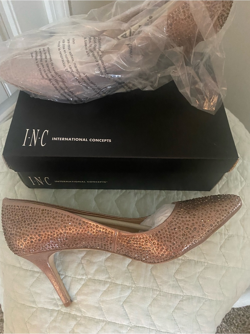 INC International Concepts Rose Gold Crystal-Studded Pointed Pumps - Picture 2 of 6
